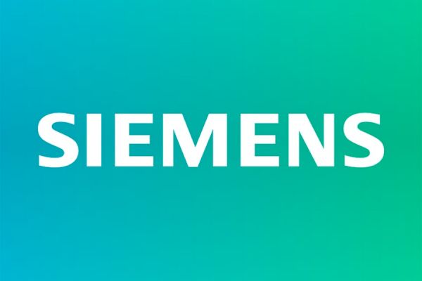 The image has a gradient background of blue and green with the word "SIEMENS" in bold white letters in the center.