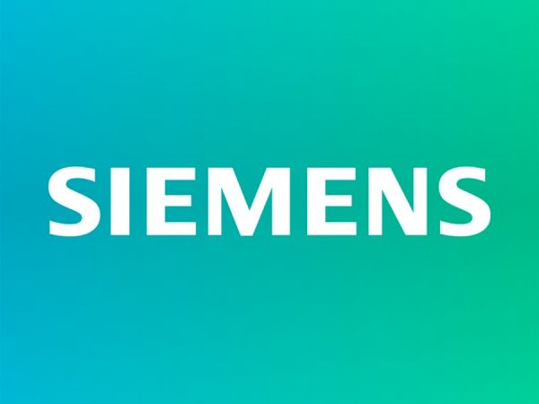 The image has a gradient background of blue and green with the word "SIEMENS" in bold white letters in the center.